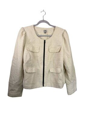 Worthington Woman 1X Textured Ivory Jacket With Front Pockets & Zipper Closure